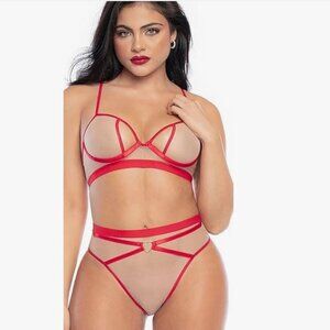 Mapale 8820 Two Piece Set, Red and Nude, L/XL